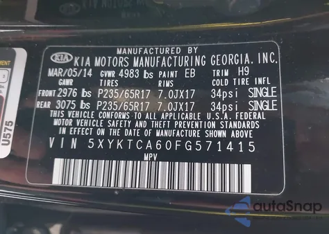 2015 Kia Sorento Lx из США, поврежденный, VIN 5XYKTCA60FG571415